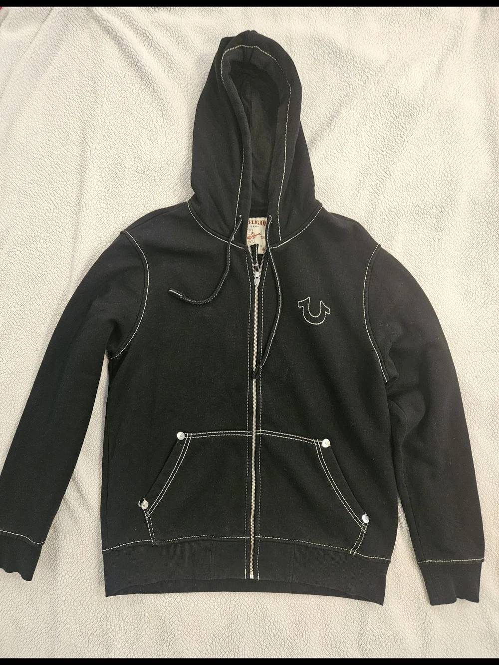 True Religion Big T Zip Up Hoodie Black Buddha World Tour Men's L